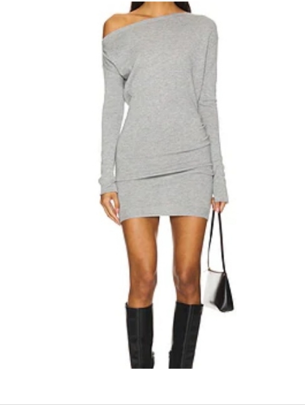LOVERS + FRIENDS X REVOLVE Gray Ribbed Knit Off Shoulder Long Sleeve Dress Small - Picture 5 of 5